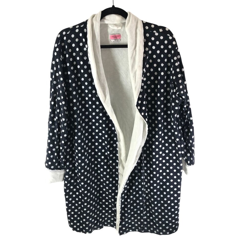 Kate Spade Robe Terrycloth Lined Polka Dot Black White L/XL